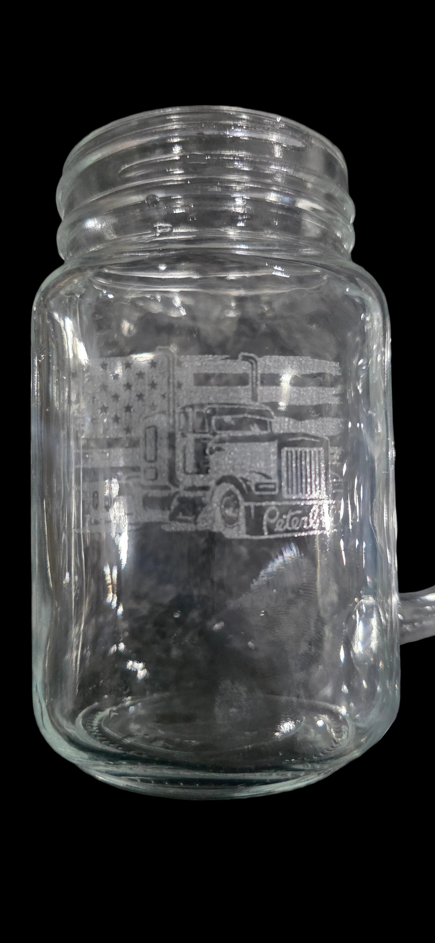 Custom laser engraved Mason style drining jar with handle